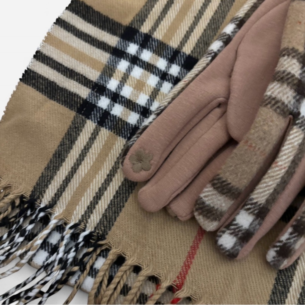 Burberry Check Wool Scarf + Burberry Gloves | New